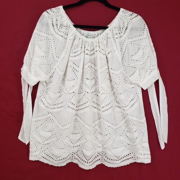Sundance Shirt Womens Small White Cotton Eyelet Embroidered Lace Boho Peasant - Picture 1 of 9